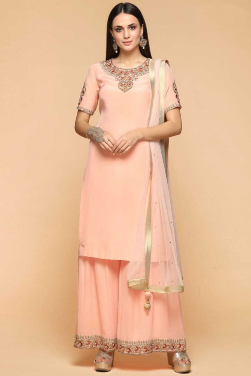 Salmon Pink Color Palazzo Suit