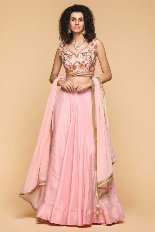 Trendy Pink Art Silk Lehenga With Net Choli