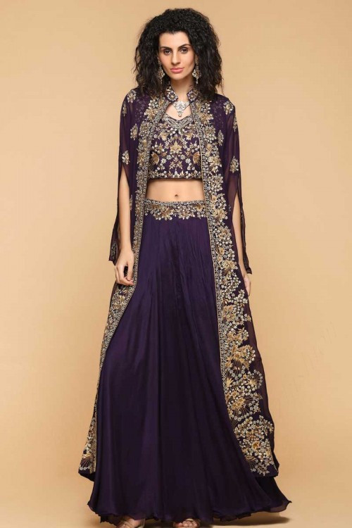 Buy Green Tissue Embroidery Aari Jacket Open Lehenga Set For Women by Osaa  by Adarsh Online at Aza Fashions.