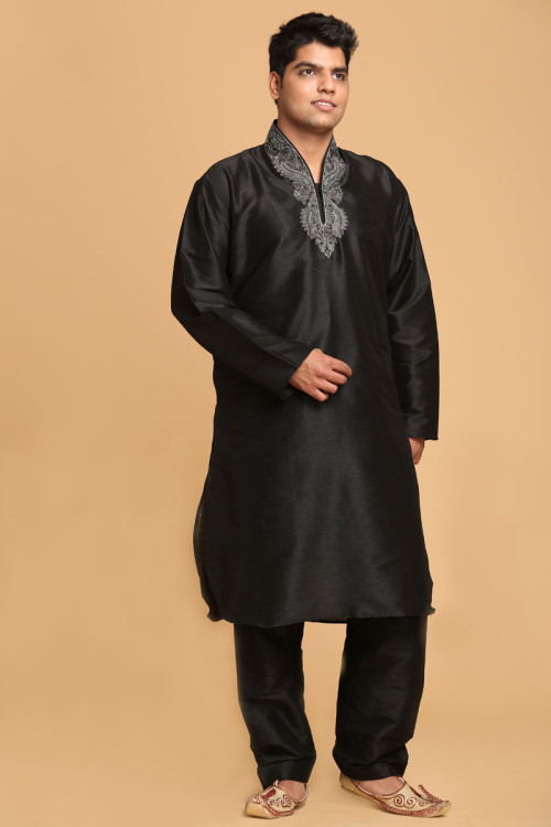 Black Dupion Silk Eid Pathani Suit