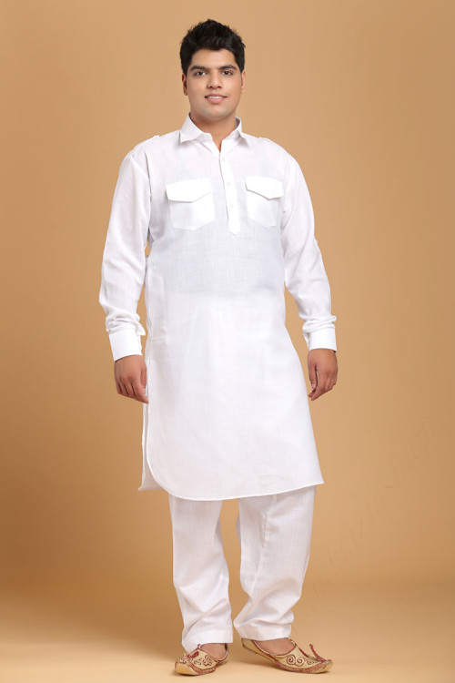 White Color Men Cotton Pathani Suits for Eid