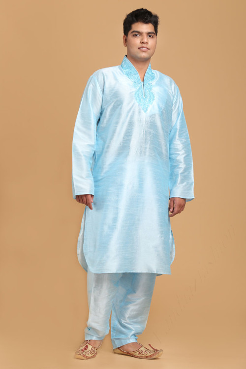 Firozi Dupion Silk Pathani Suit for Eid Festival