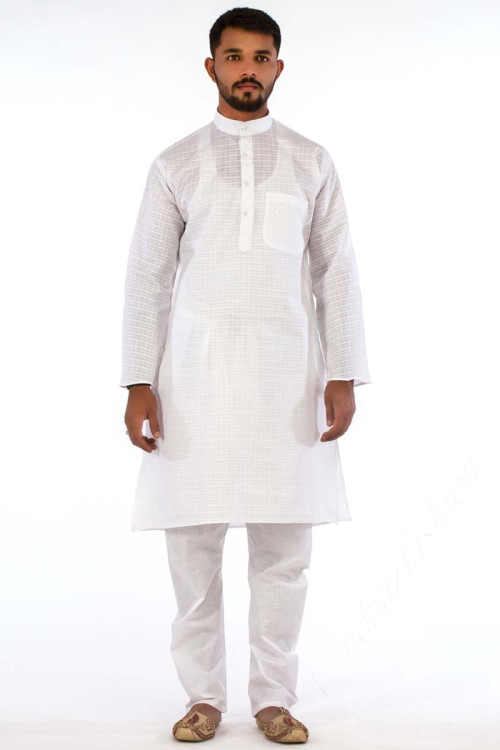 White Cotton Men’s Kurta Pajama Set for Eid
