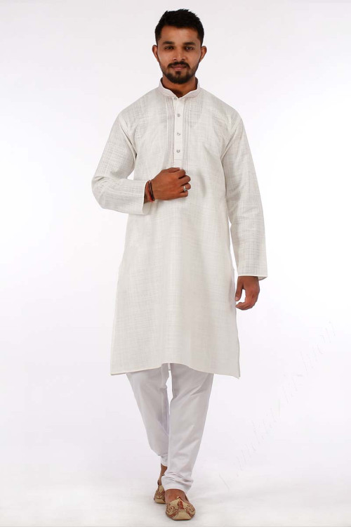 Buy White Cotton Men Kurta Pyjama for Eid - Men's Kurta | Andaaz Eid Store