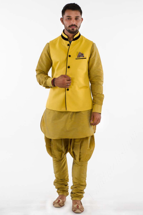 Mustard Yellow Dupion Silk Kurta pajama