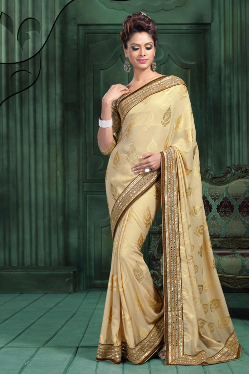 Beige Brasso and georgette Saree With Art silk Blouse
