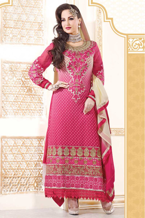 Pink with Yellow Georgette Churidar Suit
