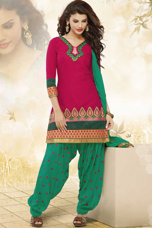 Rani With Green Cotton patiala Suit