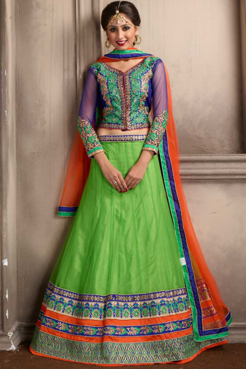 Green Net Lehenga With Art Silk Choli