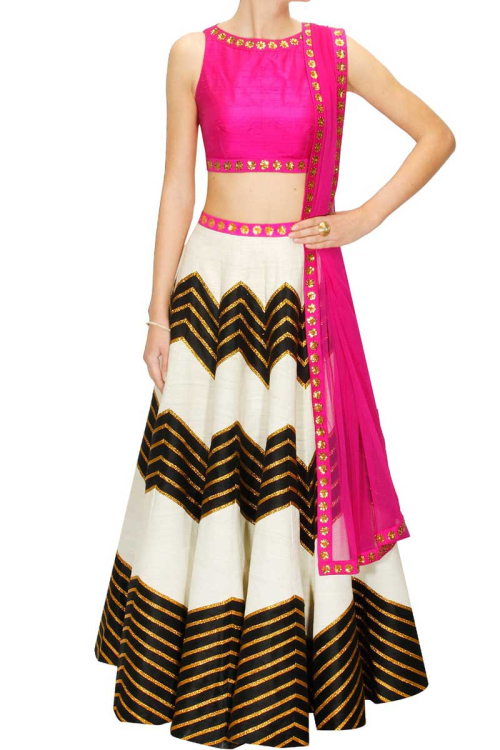 Pink Black And White Art Silk Lehenga With Banglori Silk Choli