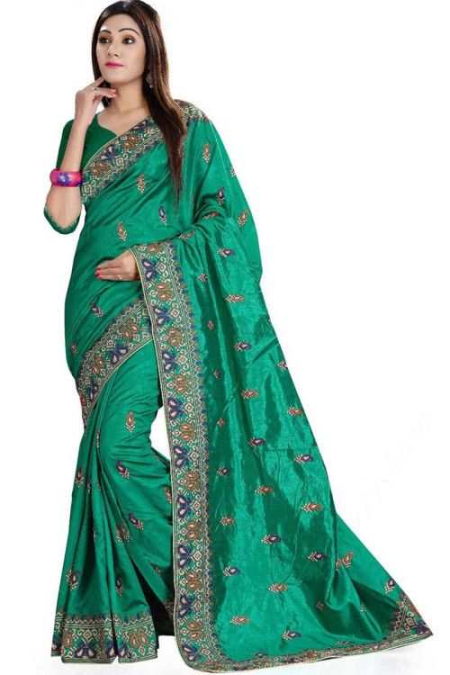 Green Art Silk Saree With Art Silk Blouse