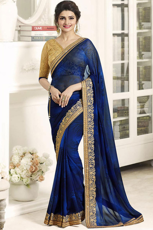Bollywood Celebrity Prachi Desai Blue Georgette Saree