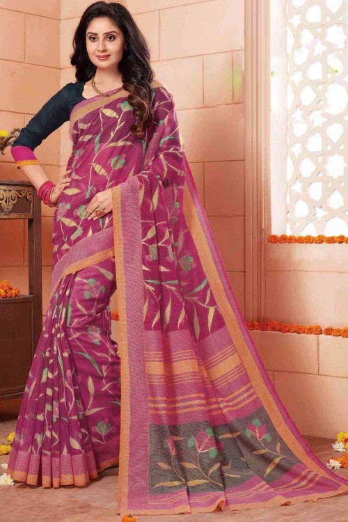 Designer Pink Art Silk Saree With Art Silk Blouse