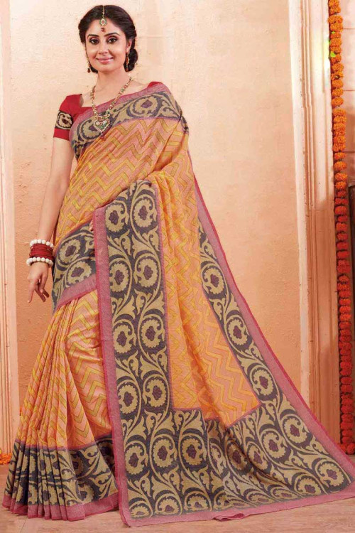 Decent Orange Art Silk Saree With Art Silk Blouse
