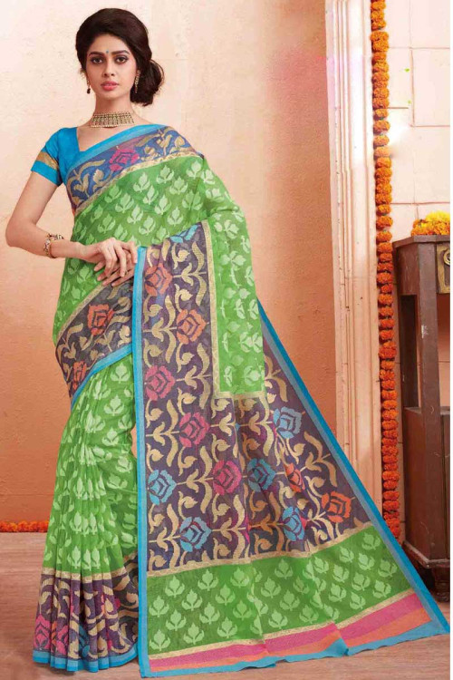 Trendy Green Art Silk Saree With Art Silk Blouse