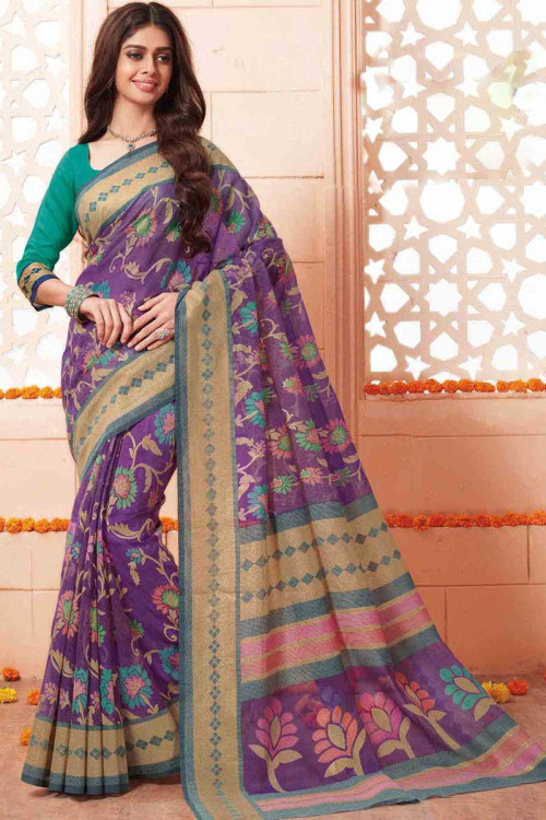 Trendy Purple Art Silk Saree With Art Silk Blouse