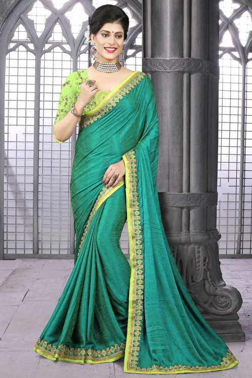 Stylish Jacquard Saree With Silk Blouse In Jungle Green