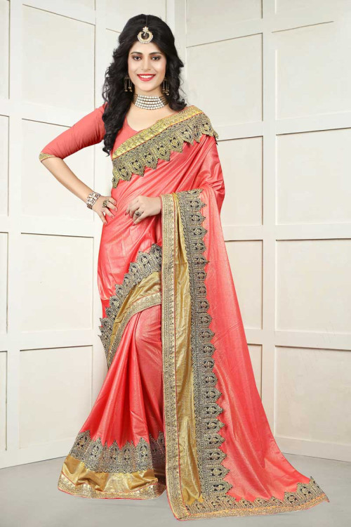 Lycra Saree With Lycra Blouse In Peach
