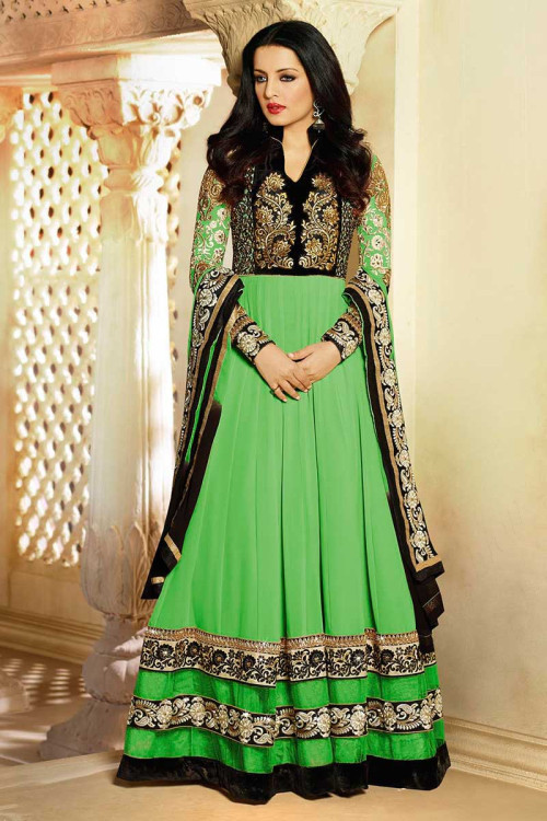 Apple Green Anarkali Churidar Suit With Dupatta