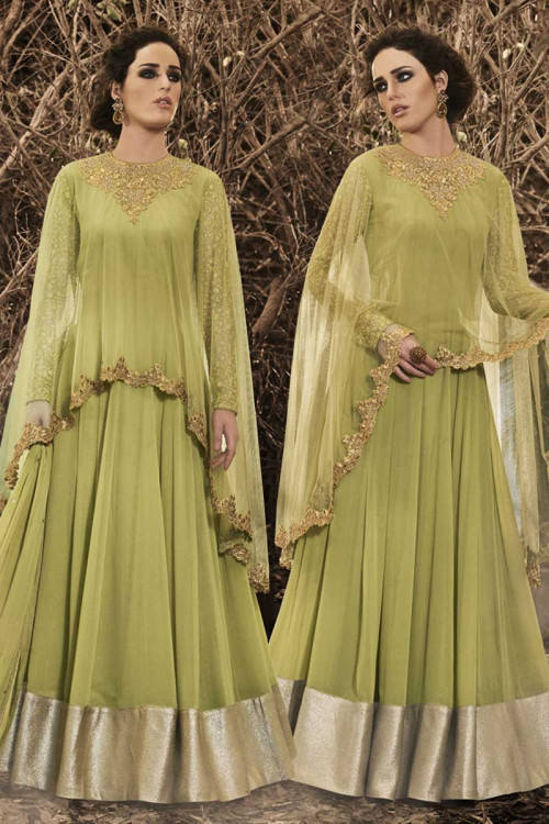 Liril Cape Georgette And Net Anarkali Churidar Suit With Embroidered Dupatta