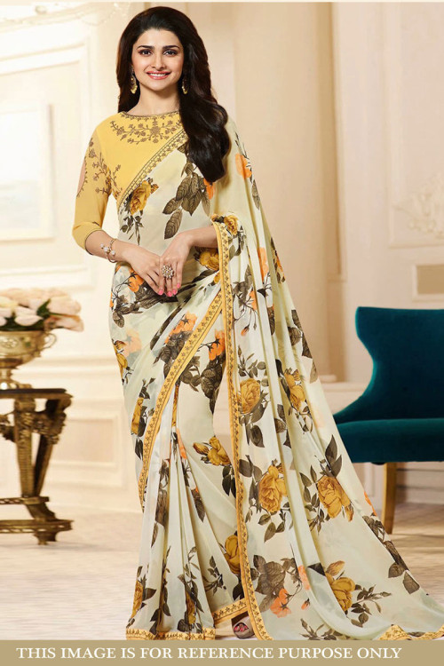 Off white Georgette Floral Saree With Banglori silk Blouse