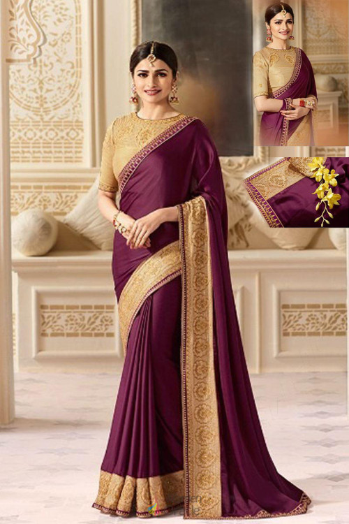 Plum purple Silk Saree With Banglori silk Blouse