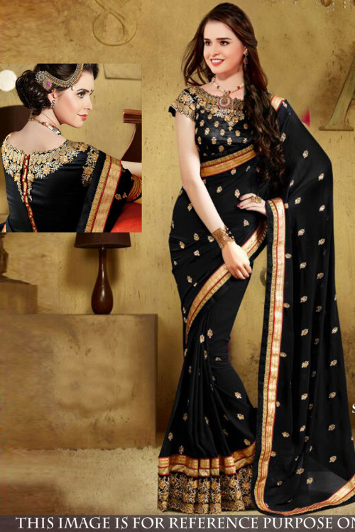 Black Georgette Saree With Raw Silk Blouse