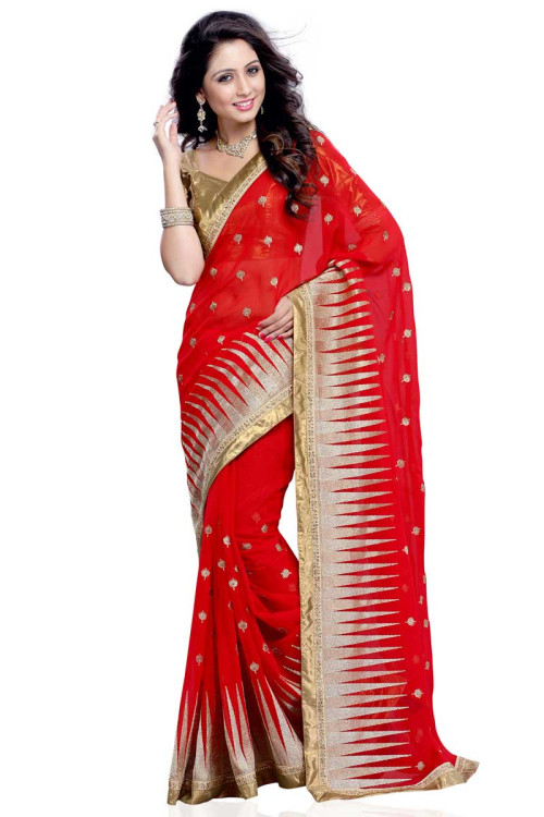 Red Georgette Saree with Silk Blouse