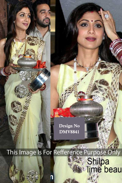 Shilpa Shetty Lime green Georgette Saree With Georgette Blouse