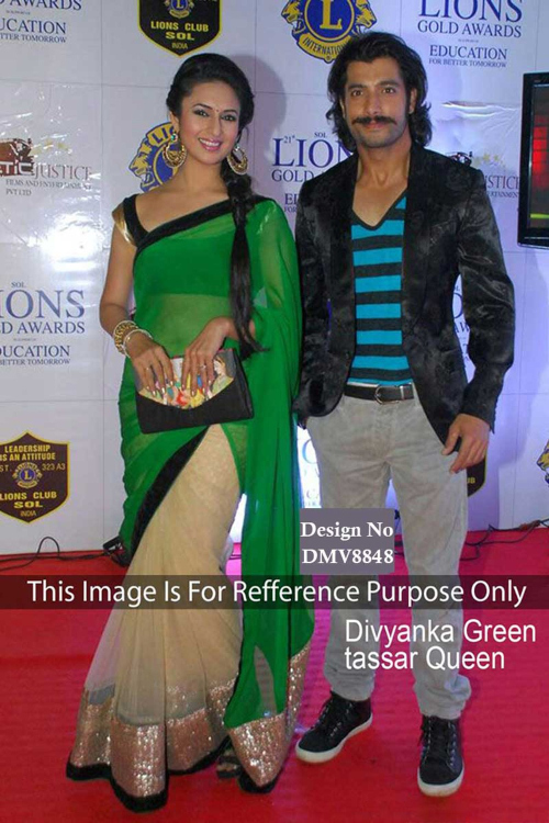 Green-Beige Georgette Saree with Velvet Blouse