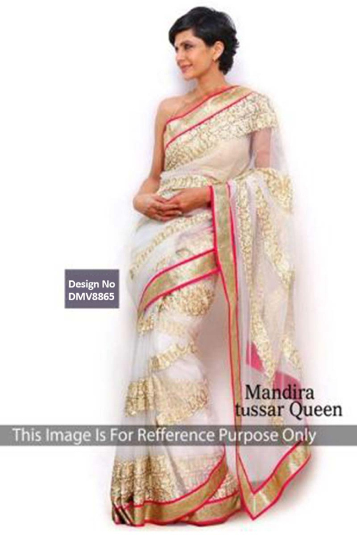 Mandira Bedi Off white Net Saree With Silk Blouse