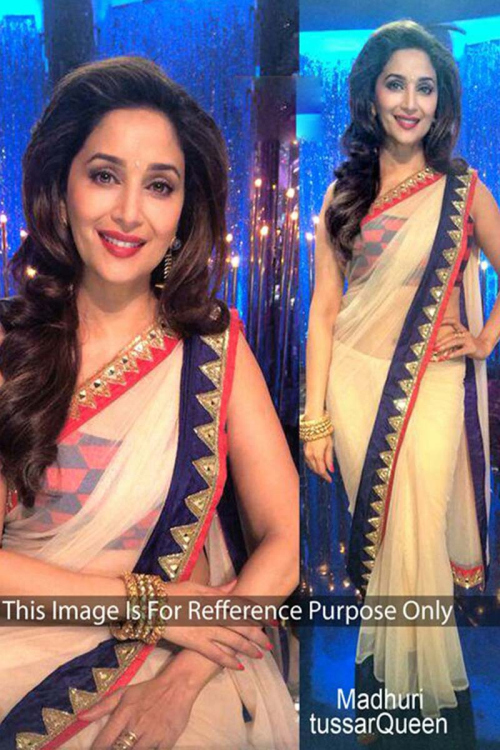 By Madhuri Dixit Bollywood Saree Online Cream Net Diwali Saree U Neck Blouse Madhuri dixit attained overnight stardom after this chartbuster number from tezaab. madhuri dixit cream net saree with dupion blouse