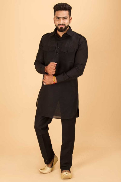 Men Black Pathani Kurta Pajama suit