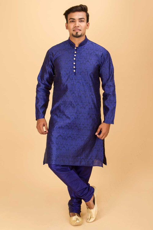 Royal Blue Jacquard Dupion Kurta Pajama set for Eid