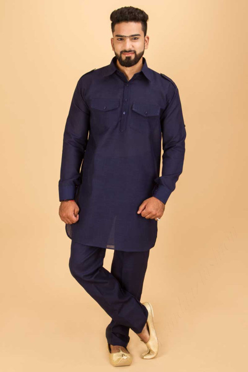 Acheter Costume de Kurta Pyjama bleu marine Royal Blended Homme en ligne - MKPA0004 | Andaaz Fashion