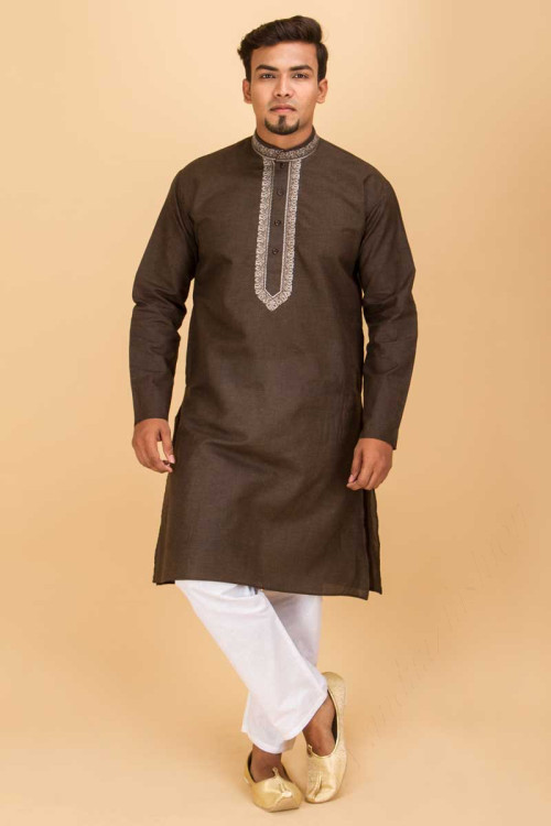 Dark Brown Full Sleeve Long Kurta Pajama for Eid