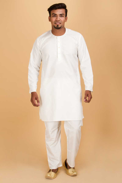 White Cotton Full Sleeves Kurta Pajama for Eid