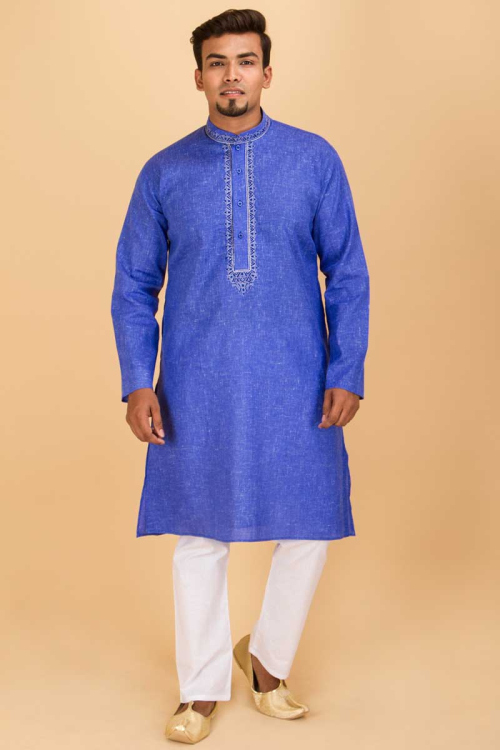 Bold Blue Embroidered Wedding Kurta Pajama set