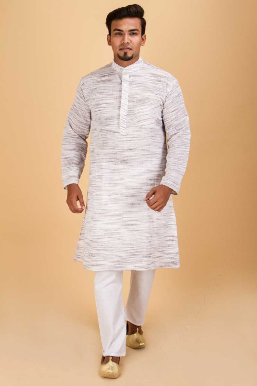 Handloom Silk Men White Kurta Pajama for Eid