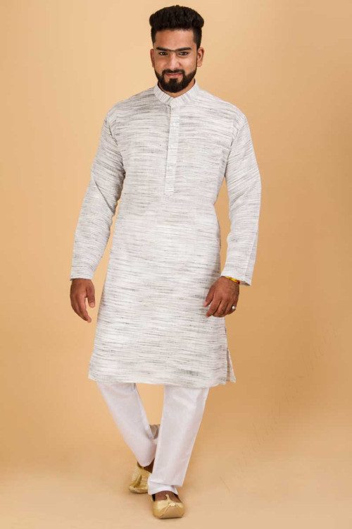Handloom Silk Men White Kurta Pajama Set for Eid