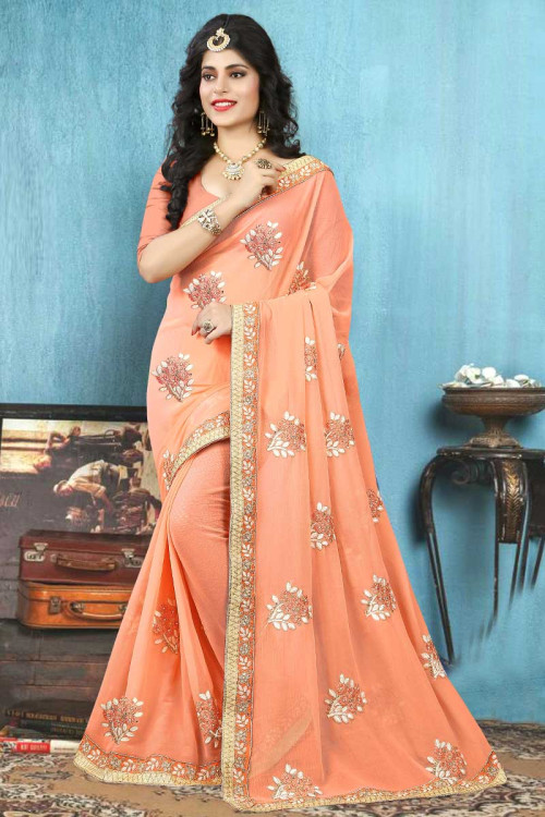 Trendy Silk Saree With Silk Blouse In Peach Color