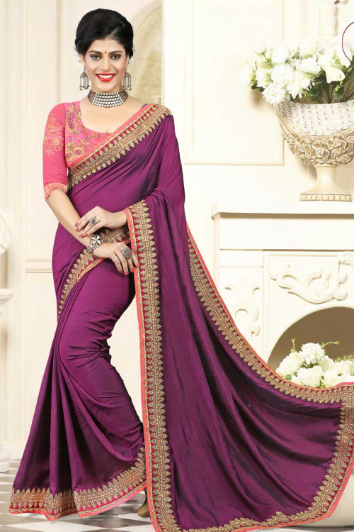 Silk Saree With Mulberry Silk Blouse In Purple Color