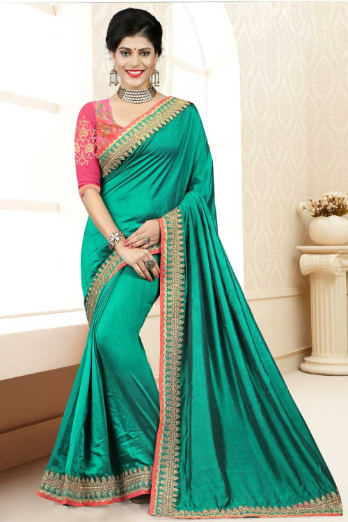 Latest Silk Saree With Mulberry Silk Blouse In Green Color