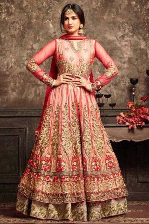 Awesome Net Anarkali Suit With Dupatta Red Color