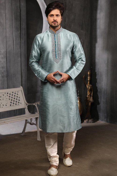 Designer Readymade Eid Grey Kurta With Churidar