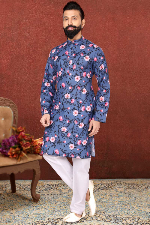 Buy Blue Cotton Punjabi Indian Dresses Online for Men in USA