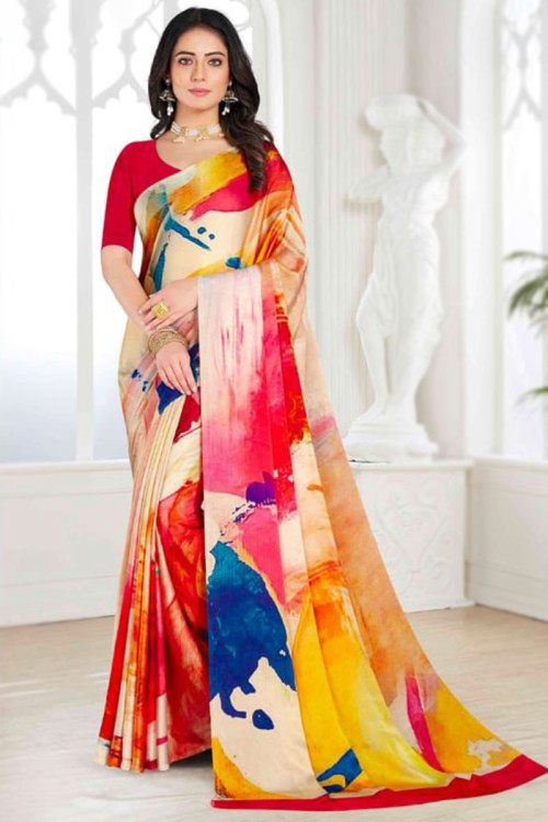 Satin Saree in Multi Color colour for Casual Wear