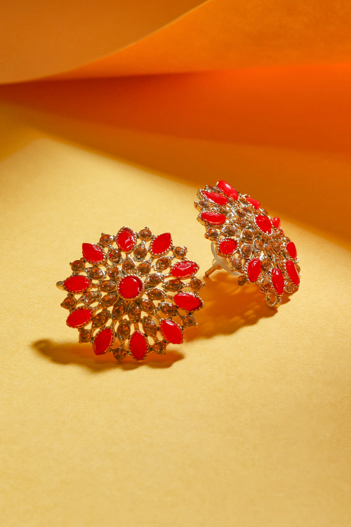 Divine Red And Diamond Blossom Earrings