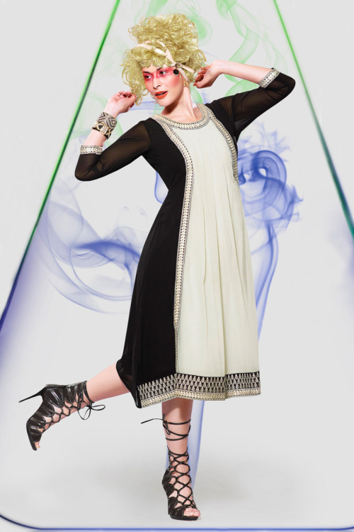 Black Cream Georgette Kurti