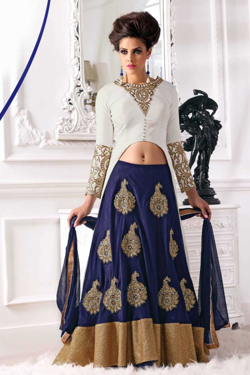  Navy Blue Silk Lehenga with Banglori Silk Choli